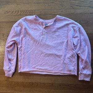 Aerie Light Pink Cropped Henley Sweatshirt